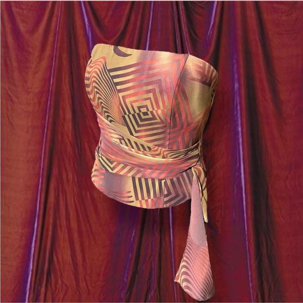 Y2K CiCi USA strapless abstract geometric corset top